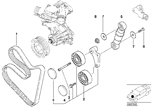 2001 BMW M5 Belt Drive Water Pump / Alternator Diagram