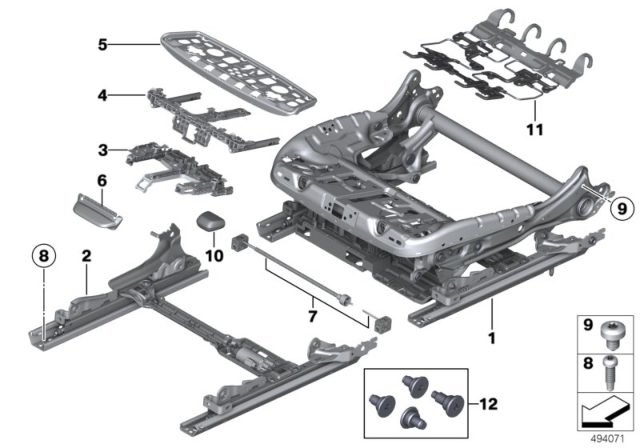 2016 BMW 535d xDrive Seat, Front, Seat Frame Diagram