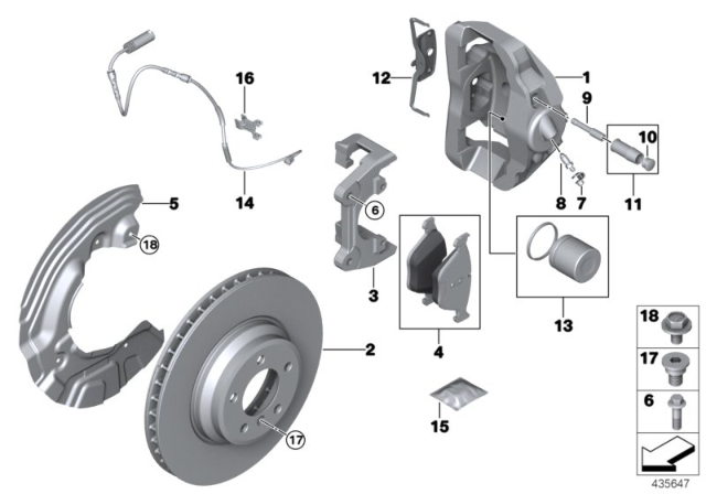2013 BMW 335i Front Wheel Brake, Brake Pad Sensor Diagram