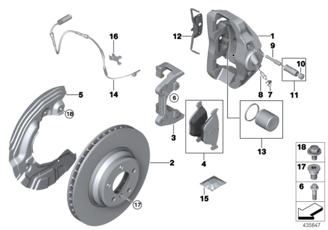 2007 BMW 335i Front Wheel Brake, Brake Pad Sensor Diagram