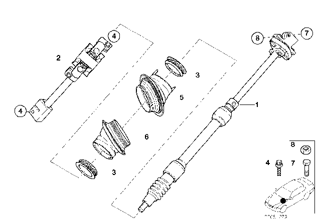 2006 BMW X5 Steering Column - Lower Joint Assy Diagram 1