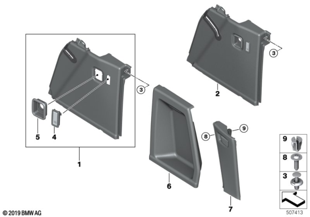 2020 BMW X3 Trunk Trim Panel Diagram 1