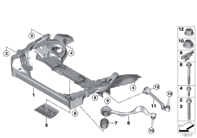 2010 BMW 328i Front Axle Support, Wishbone / Tension Strut Diagram