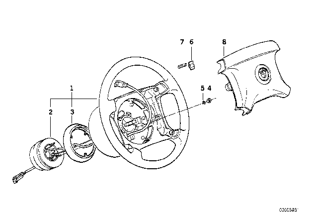 1990 BMW 750iL Steering Wheel Airbag Diagram 2