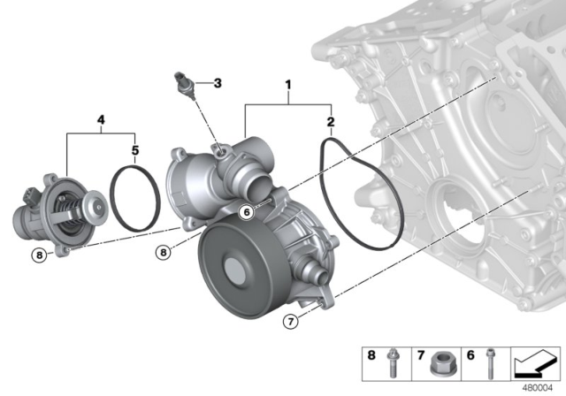 2017 BMW M760i xDrive Cooling System - Coolant Pump / Thermostat Diagram