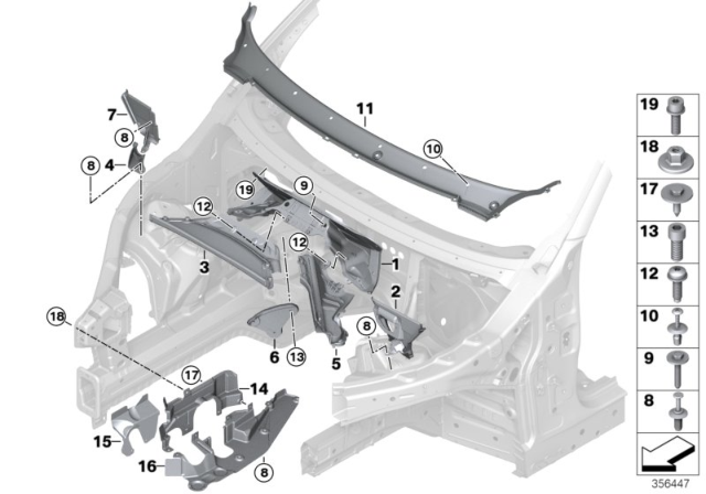 2019 BMW X6 Mounting Parts, Engine Compartment Diagram