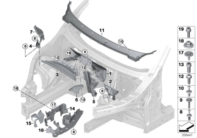 2017 BMW X5 Mounting Parts, Engine Compartment Diagram