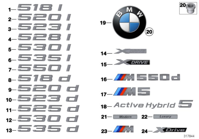 2013 BMW ActiveHybrid 5 Lettering Left Diagram for 51147301031