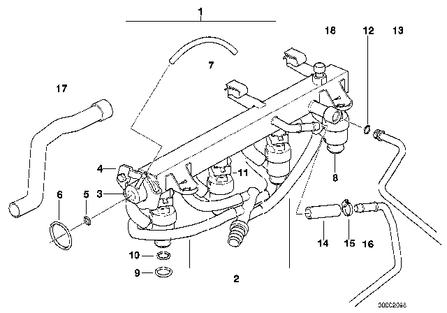 1996 BMW 318is Fuel Return Line Diagram for 13531433830