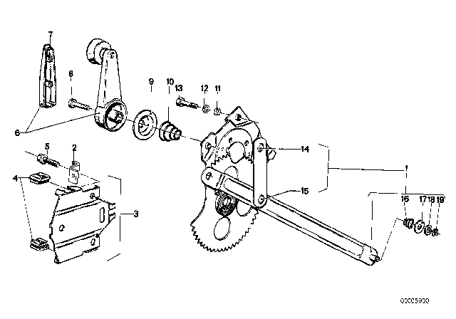 1977 BMW 530i Door Window Lifting Mechanism Diagram 1