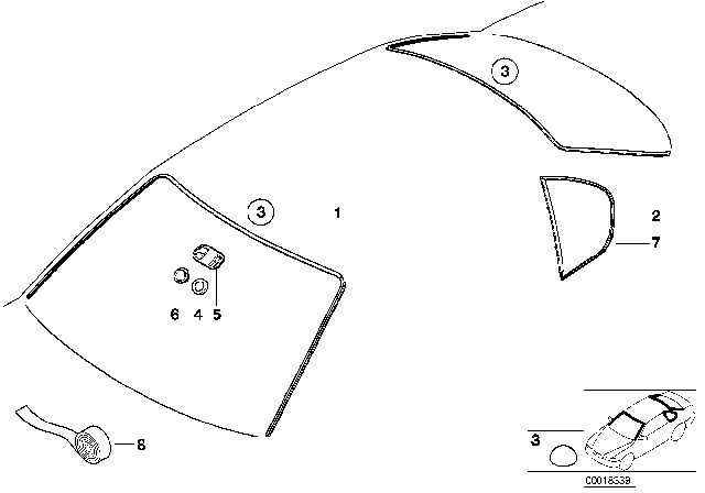 2005 BMW 330xi Glazing, Mounting Parts Diagram