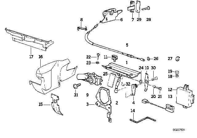 1991 BMW 325i Single Parts For Electro - Mechanism Folding Top Diagram