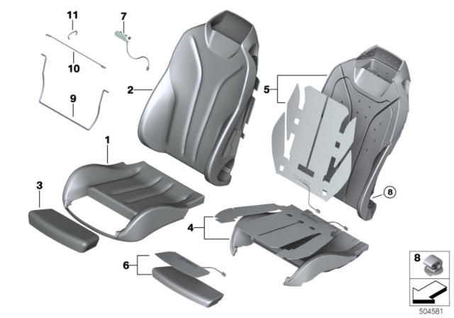2017 BMW M4 Leather Cover Sport Backrest Left Diagram for 52108058355