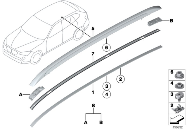 2014 BMW X1 Roof Moulding / Roof Rail Diagram