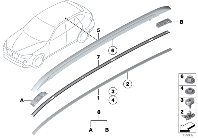 2015 BMW X1 Roof Moulding / Roof Rail Diagram