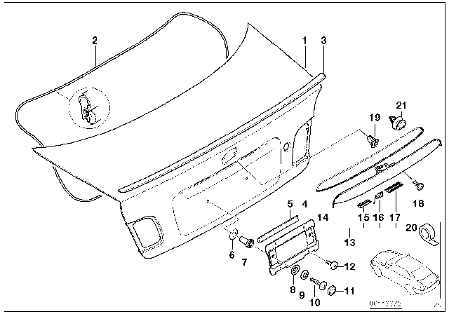 2006 BMW 330Ci Single Components For Trunk Lid Diagram