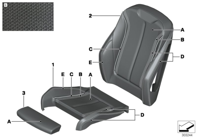 2015 BMW 428i Gran Coupe Individual Sports Seat Cover, Front Diagram