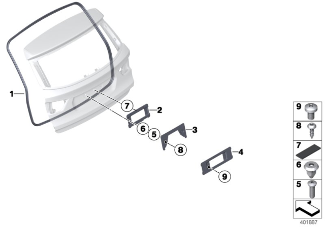 2015 BMW X3 Rear Lid, Mounting Parts Diagram