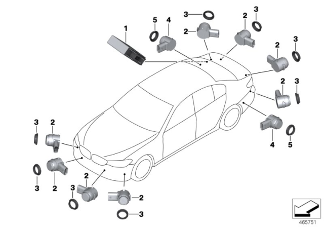 2019 BMW 540i xDrive Kaschmirsilber Ultrasonic Sensor Diagram for 66209359090