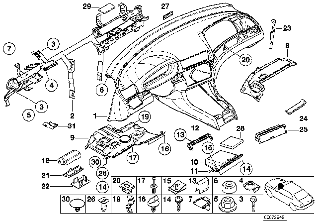 2004 BMW 325Ci Trim Panel Dashboard Diagram