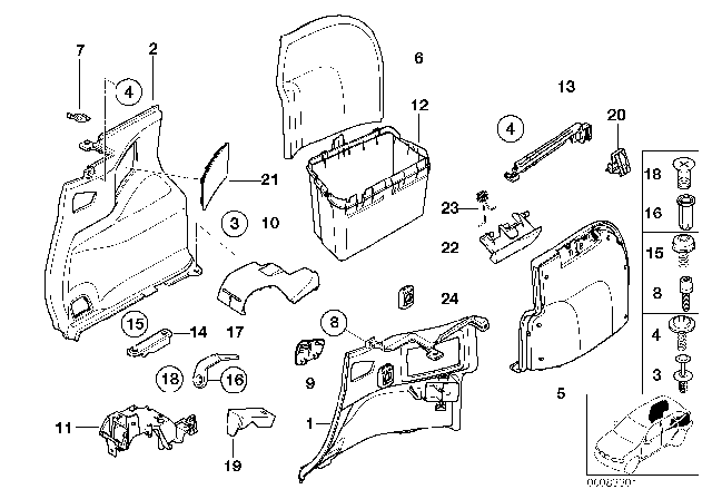 2002 BMW 325xi Trim Panel, Right Diagram for 51478256546