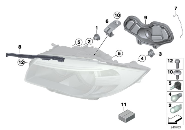 2010 BMW 128i Single Components For Headlight Diagram 2