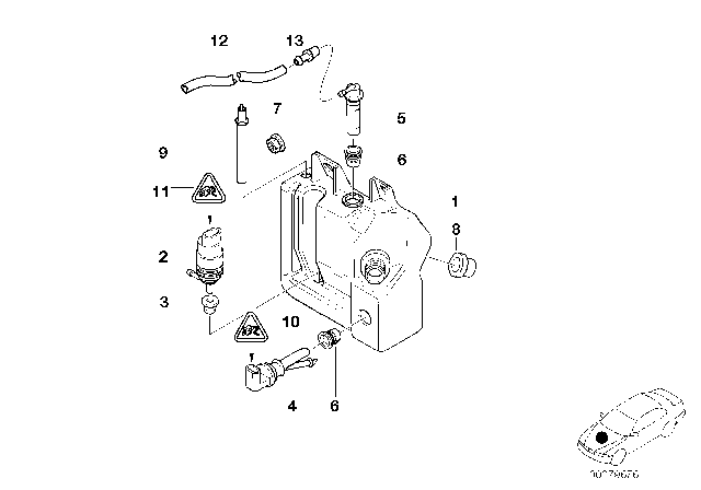 1999 BMW 540i Windshield Washer Fluid Reservoir Diagram for 61607038432