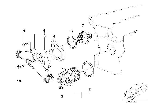 1997 BMW 528i Water Pump - Thermostat Diagram 1