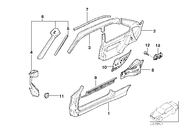 1996 BMW M3 Single Components For Body-Side Frame Diagram