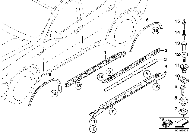 2009 BMW X6 Trim, Sill / Wheel Arch Footboard Diagram