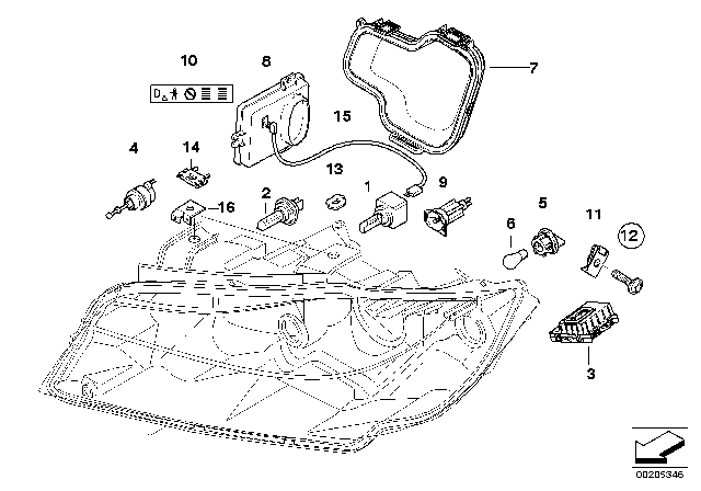 2008 BMW 323i Single Components For Headlight Diagram