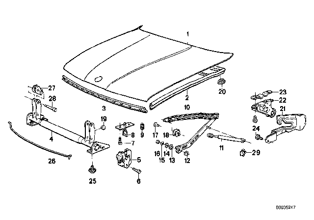 1992 BMW 535i Hood Diagram