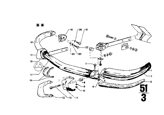 1971 BMW 3.0CS Bumper USA, Front Diagram 1