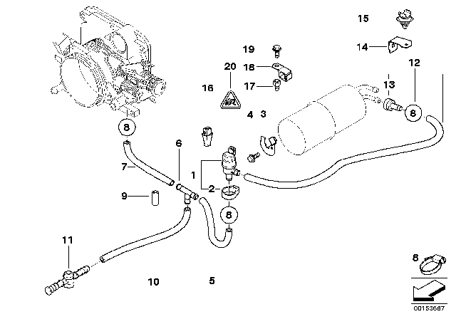 2003 BMW 540i Fuel Tank Breather Valve / Disturb. Air Valve Diagram 2