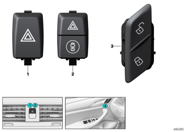 2018 BMW X3 Switch, Hazard Warning / Central Locking Diagram