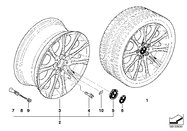 2002 BMW 320i BMW Alloy Wheel, M Double Spoke Diagram 1