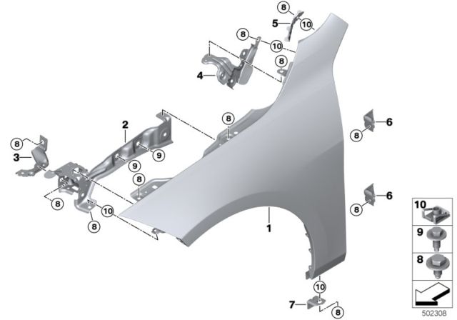 2020 BMW M235i xDrive Gran Coupe SIDE PANEL BRACKET, FRONT RI Diagram for 41007450380