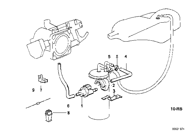 1995 BMW 525i Fuel Tank Breather Valve / Disturb. Air Valve Diagram