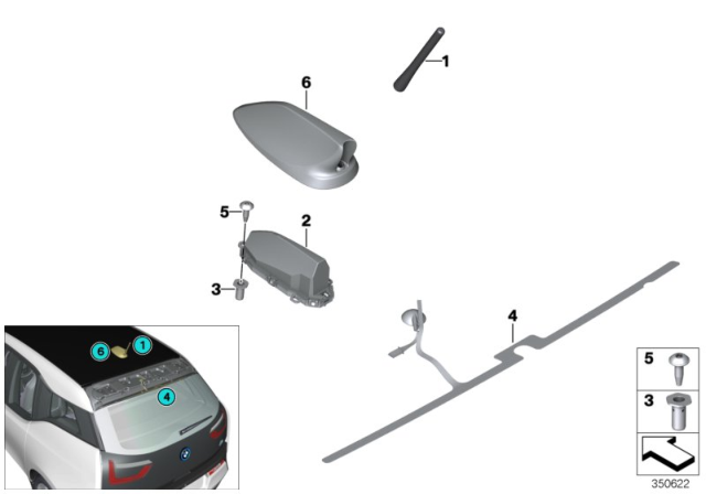 2020 BMW i3s Empty Housing For Roof Antenna, Painted Diagram for 65209290893