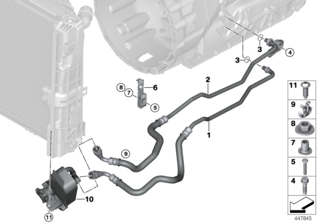 2010 BMW 328i xDrive Oil Cooler Pipe / Heat Exchanger Diagram