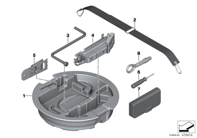 2018 BMW M5 Tool Kit / Lifting Jack Diagram