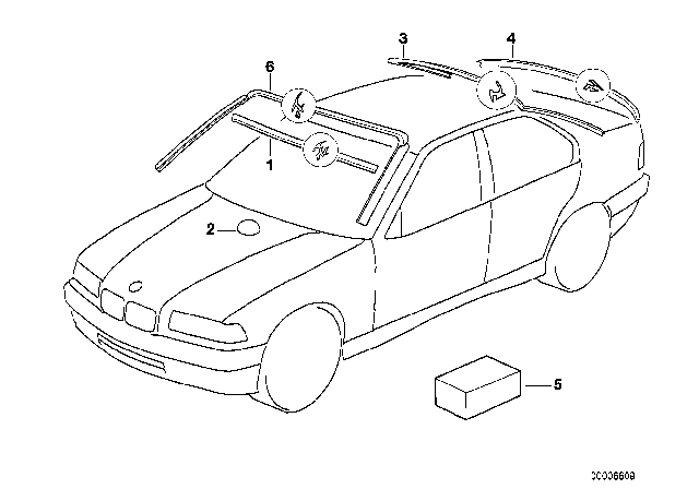 1994 BMW 325is Glazing, Mounting Parts Diagram