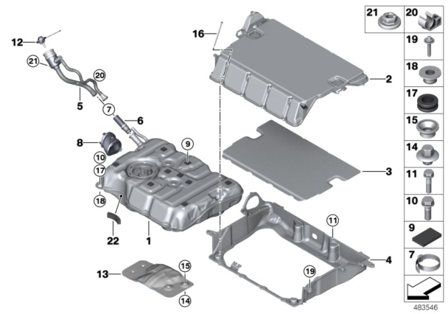 2018 BMW 530e xDrive Fuel Tank Mounting Parts Diagram