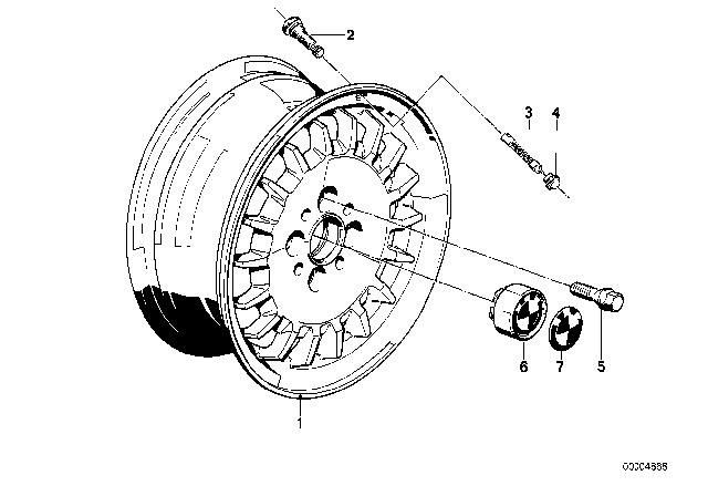 1990 BMW 325ix Hub Cap Diagram for 36131178800