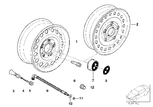 1998 BMW Z3 Compact Spare Wheel, Steel, Black Diagram for 36111095069