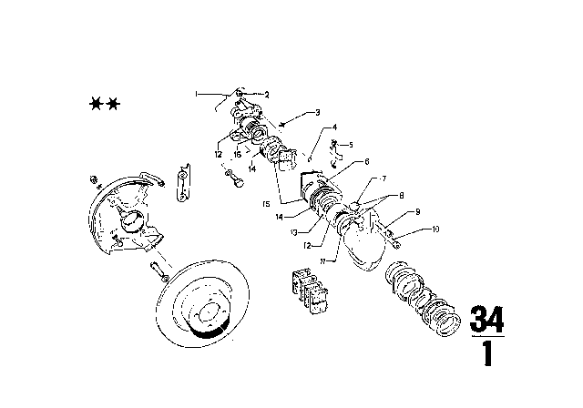 1974 BMW 2002 Brake Disc / Caliper / Mounting Parts / Front Diagram 1
