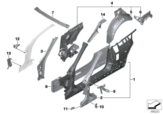 2020 BMW 440i Side Frame Diagram