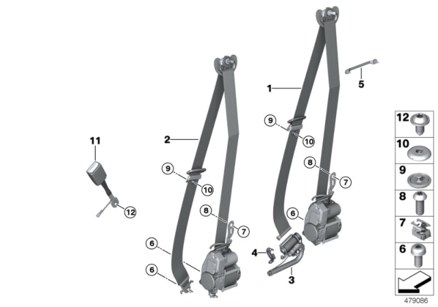 2014 BMW X5 Seat Belt REMA, Front Diagram