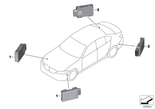 2019 BMW 330i xDrive Radar Sensor Short Range Diagram