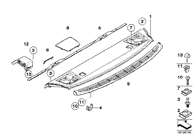 2011 BMW 128i Rear Window Shelf Diagram